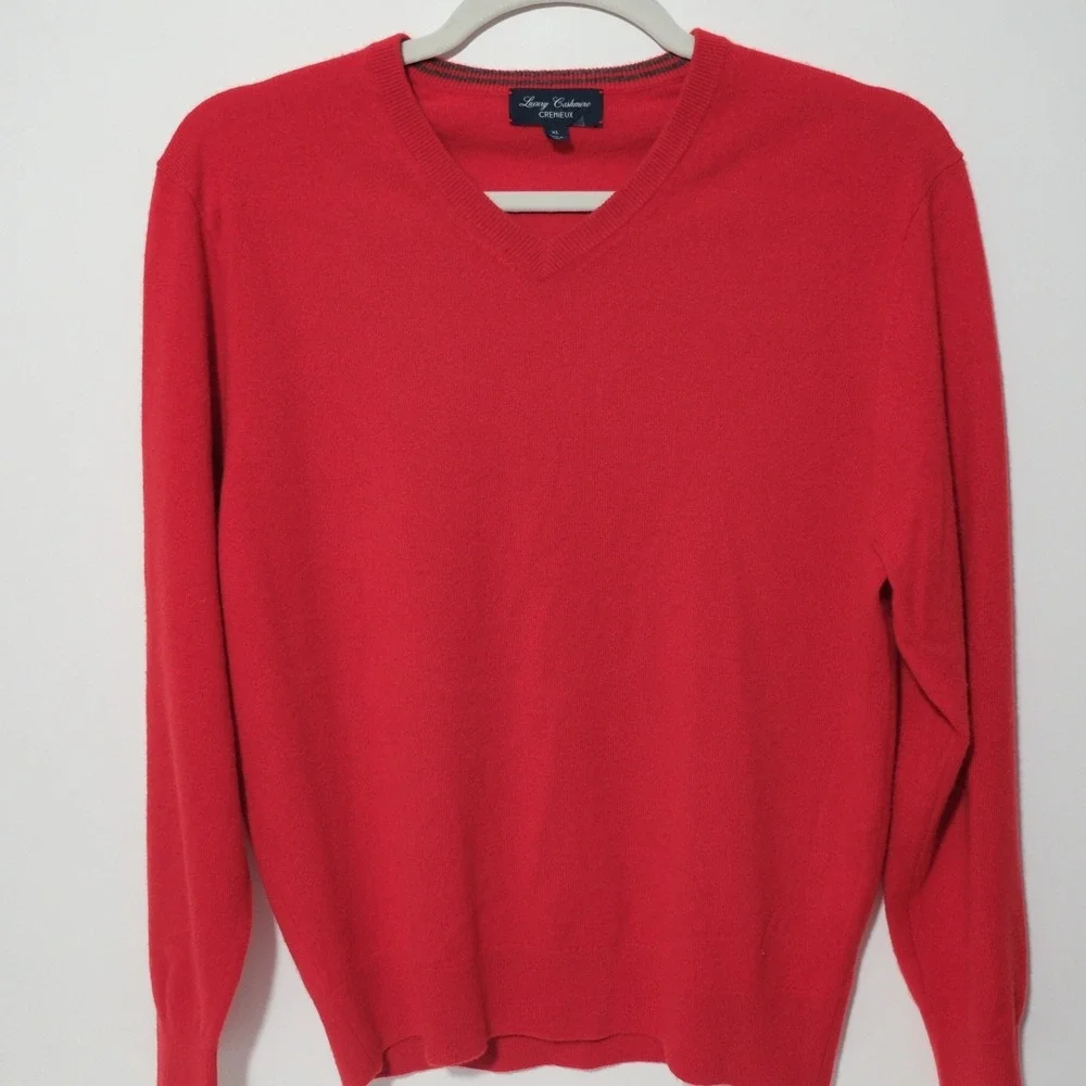 Cremieux Mens XL Luxury 100% Cashmere V Neck Sweater Red Pullover